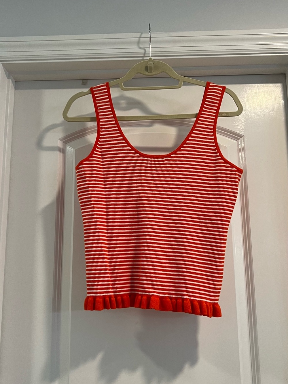 Red & White Striped Ruffle-Hem Tank Top
